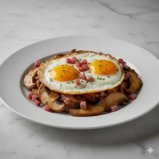 Boletus edulis con huevos fritos
