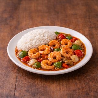 Arroz Blanco Con Gambas Salteadas