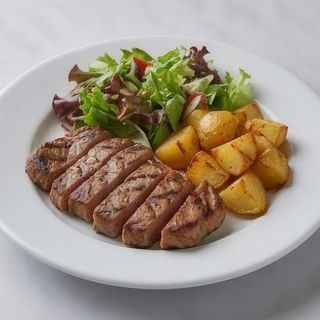 Plato De Ternera Con Patatas Y Ensalada