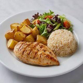 Plato De Pollo Con Patatas Y Arroz