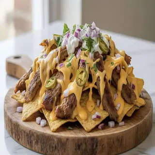 Nachos con kebab y queso