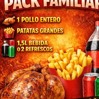 1 POLLO ENTERO + PATATAS GRABDE + 2 BEBIDAS 1 SALSA