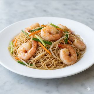 Espaguetis De Arroz Con Gambas