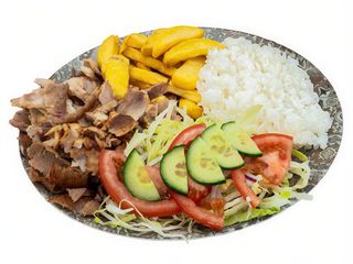 Plato Kebab Con Arroz Y Patatas Fritas