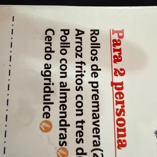 Menú para dos personas