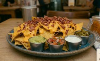 Ración De Nachos Con Cheddar Y Bacon