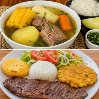 Sopa de pollo con Ternera a la Plancha