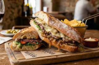 Bocadillo De Ternera Con Queso Y Cebolla
