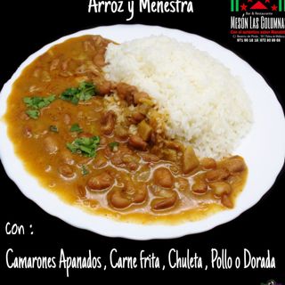 Arroz con menestra y chuleta