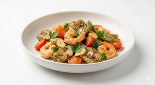 Salteado De Alcachofas Con Langostinos
