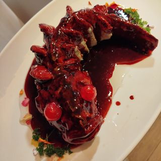 Lubina caramelizada con reducción de vinagre balsámico chino