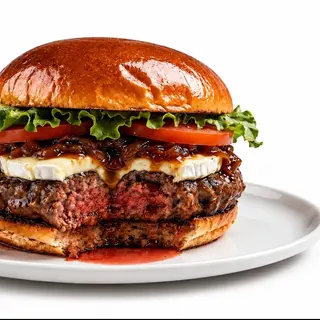 Hamburguesa queso de cabra y cebolla caramelizada