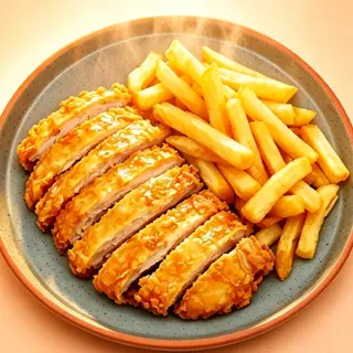62.Pechuga de pollo frita con patatas fritas