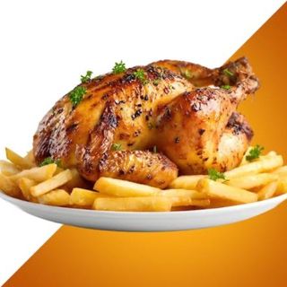 Pollo medio con patata fritas