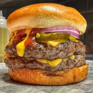 Double burger with bacon