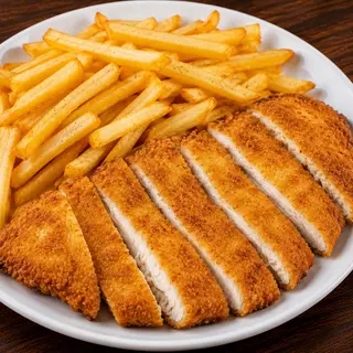 Pechuga De Pollo Empanada Con Patatas Fritas