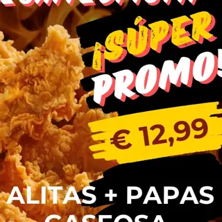 8 alitas + patatas + gaseosa  €12,99