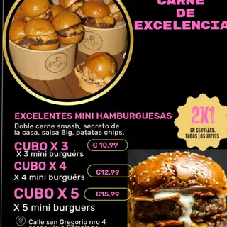 Cubo de mini hambueguesa doble carne