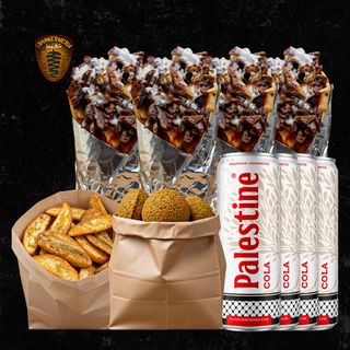 Menú 4P – 4 Shawarmas + 2 Patatas Luxe o 2 Falafel + 4 Bebidas