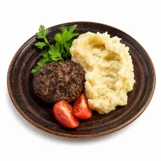 Hamburguesa de ternera con puré de patatas