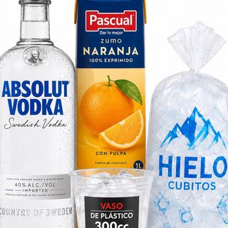 Absolut 70cl+Zumo Pascual 1L+Hielo+ Pack De Vaso Plastico