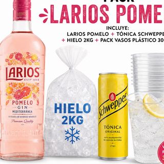 Larios Pomelo +4Latas Tónica+Hielo+Pack De Vaso De Plástico 300cc