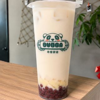 Leche con azuki y pudín.