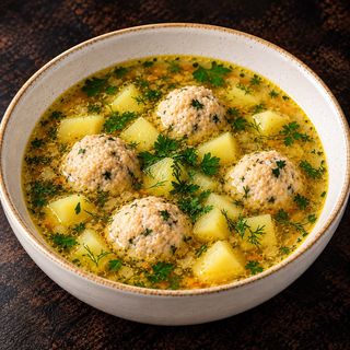 Sopa de pollo con albóndigas