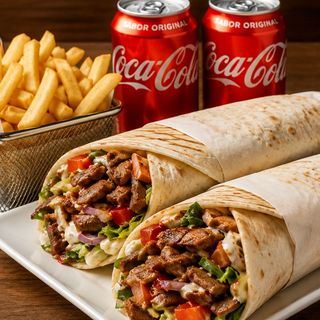 Turkish Durum (2 Uds.), 2 Refrescos(.330l.) Patata (Mediana)con(nuggets o samosa)