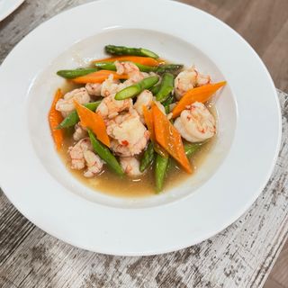 Verduras con gambas