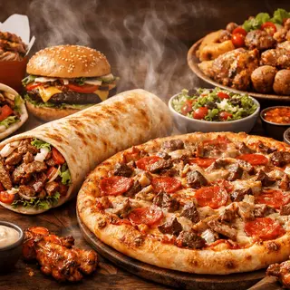 Deal famila pizza kebab y humberguesa