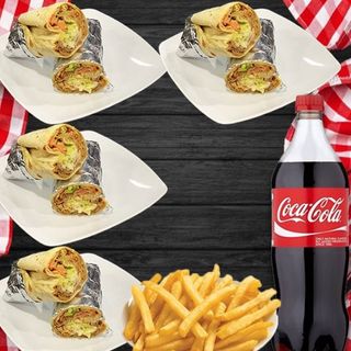 Durum kebab(4pcs)+dish of french fries+bebidas(1.5Lt)