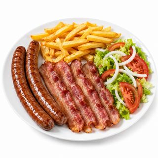 Plato #7: Salchichas, Bacon, Patatas Y Ensalada