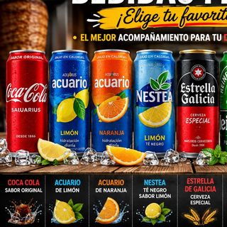 Coca cola aqaurius de limon, aquarius de naranja, nestea ,estrella galicia lata
