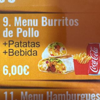 Menu 9 Burritos de pollo