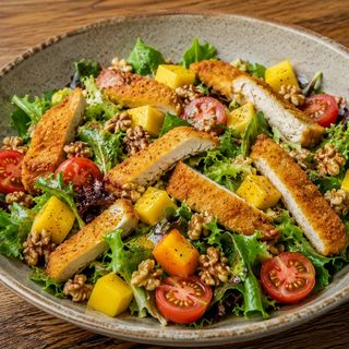 Ensalada De Pollo Crujiente, Mango Y Vinagreta De Miel-Mostaza