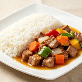 Arroz blanco con lomo