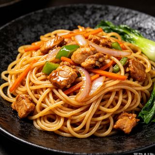 Tallarine frito con pollo