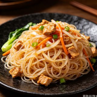 Fideo arroz frito con pollo
