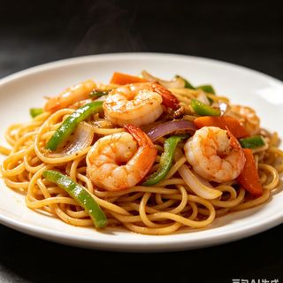 Tallarine frito con Gambas