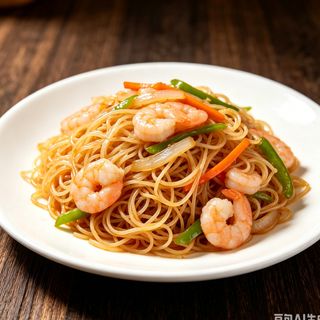 Fideo arroz frito con Gambas