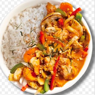 Verduras al curry con arroz al vapor