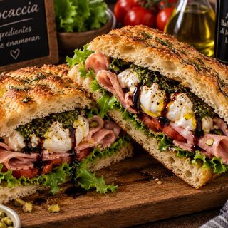 Focaccia de burrata y pesto