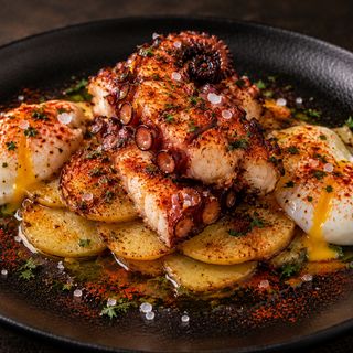 Huevos rotos con pulpo