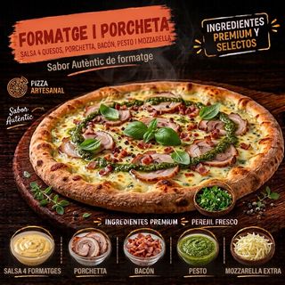 Pizza Formatges i Porchetta (Familiar)