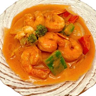 Gambas Al Curry Picante Y Salsa Especias Tailandesa