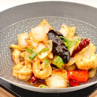 Gamba Con Vegetal Y Picante Al Wok