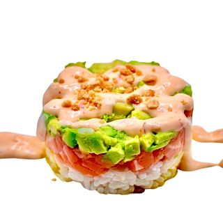 Tarta Cake de Salmon con Arroz Blanco Fruto seco ,picante