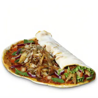 Lahmacun con ternera, pollo o mixto + queso