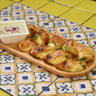 Khachapuri on spit with mint sauce